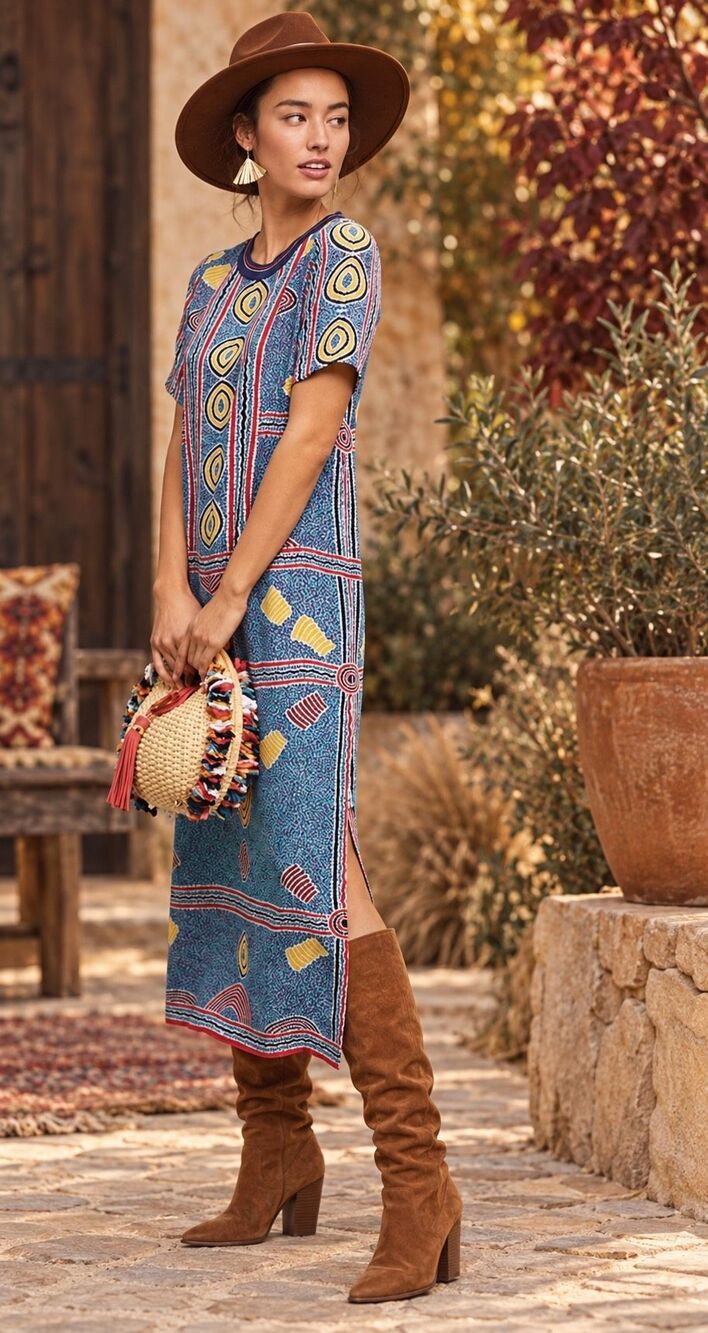 NWT Conditions Apply Anthropologie Geometric Print Beaded Maxi Dress Blue, Small